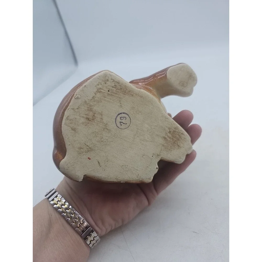 Vintage Ceramic Dog With Sad Eyes Planter Gold Collar Sad Eyes
